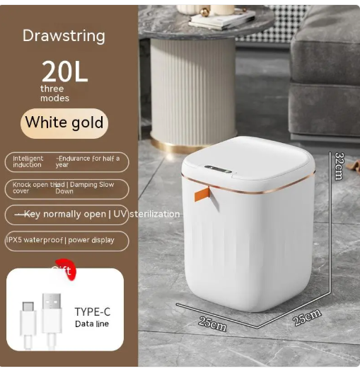 TouchFree Smart Trash Bin — Motion Sensor Lid, UV Sterilization & Odor Lock
